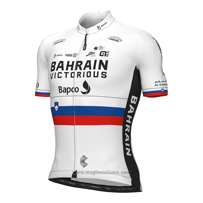 2022 Abbigliamento Ciclismo Slovenia Campione Bahrain Victorious Bianco Rosso Manica Corta e Salopette